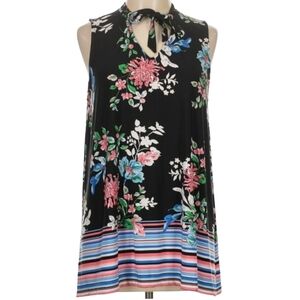 RAFAELLA Boho Inspired Tunic Sleeveless V-Neck With Neck Tie Pink & Blue Floral